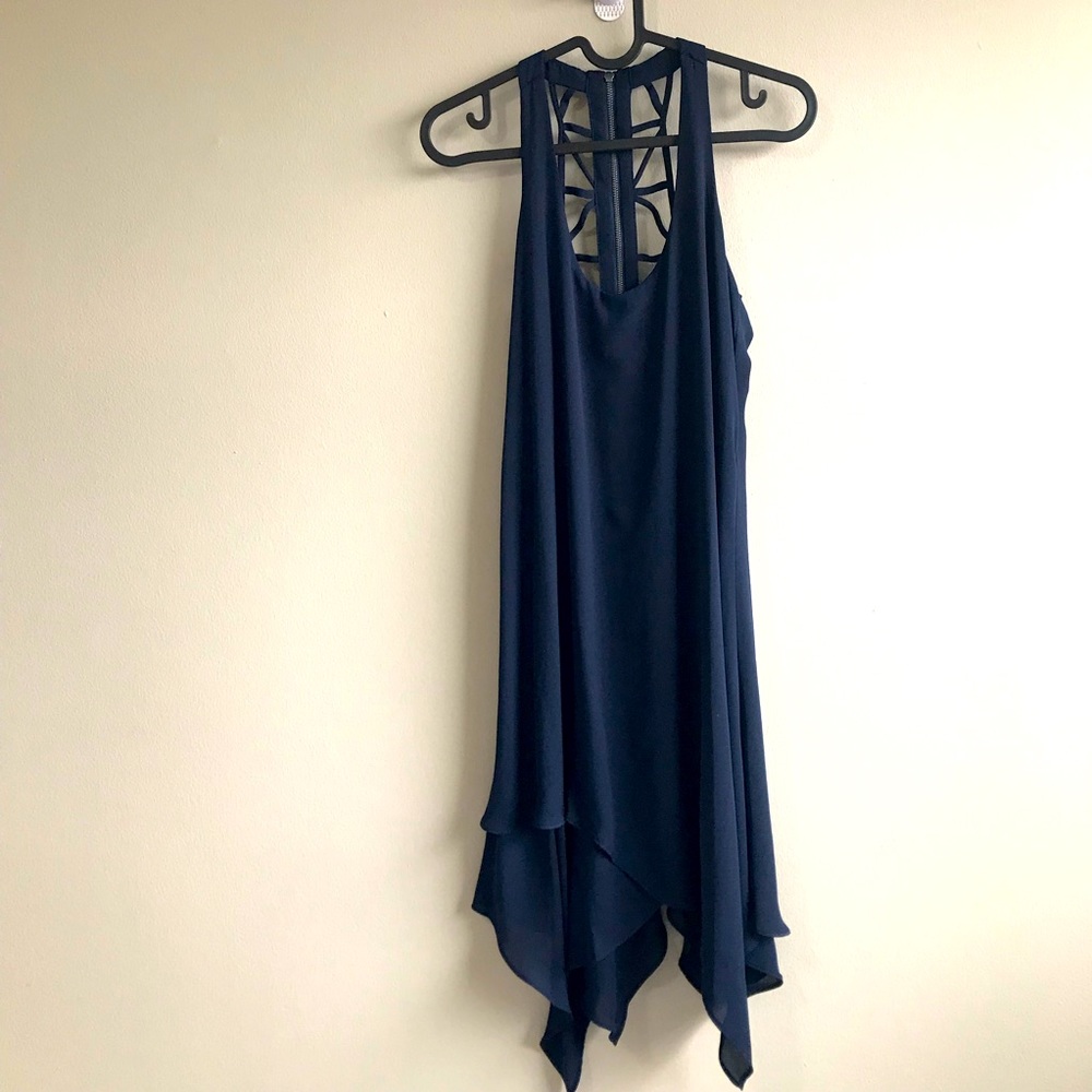 Bcbg Navy clarissa sleeveless strappy hi-low midi dress size 0